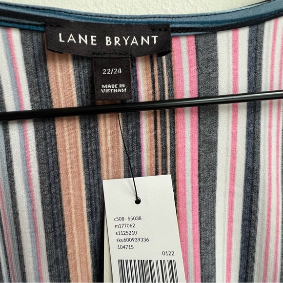 New LANE BRYANT Illusion Stripes Peplum Tunic Faux Wrap Top Size 22 24 Babydoll - Picture 8 of 14